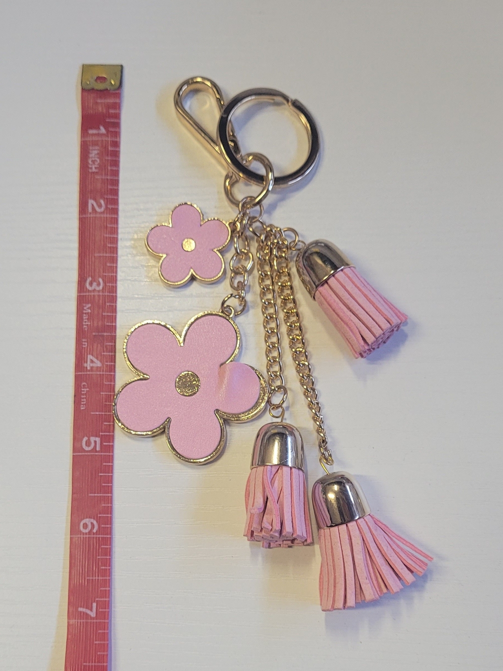 Babrbie Pink Flower Tassel Keychain Bag Charm